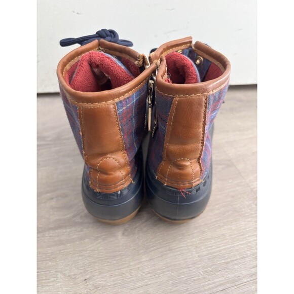 Tommy Hilfiger Tartan Plaid Navy Waterproof Preppy Duck Boots Zip Side Sz 8 - Picture 2 of 9